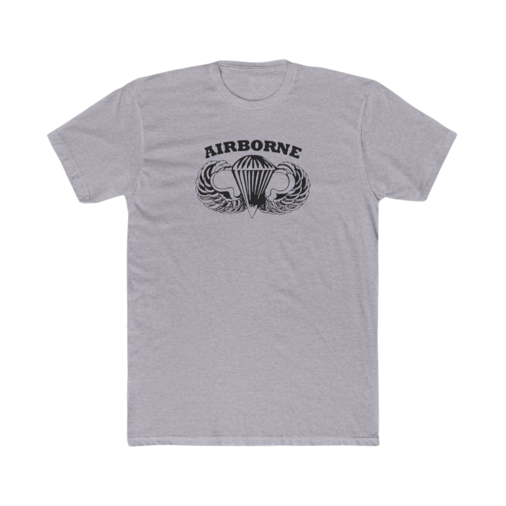 Heather gray T-shirt with black Airborne Wings logo centered on the front.