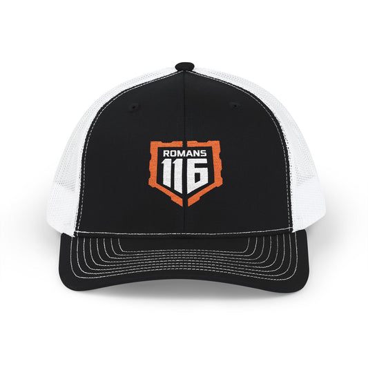 Romans 1:16 Unashamed Shield Trucker Hat