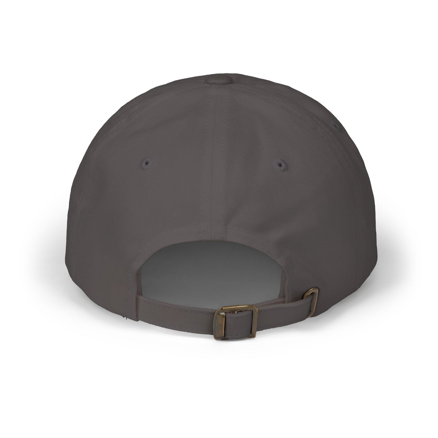 Dark gray cap with a brown strap on a white background