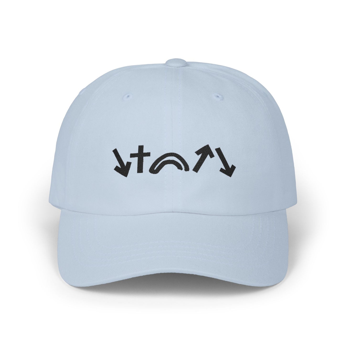 Light blue cap with black logo on a white background