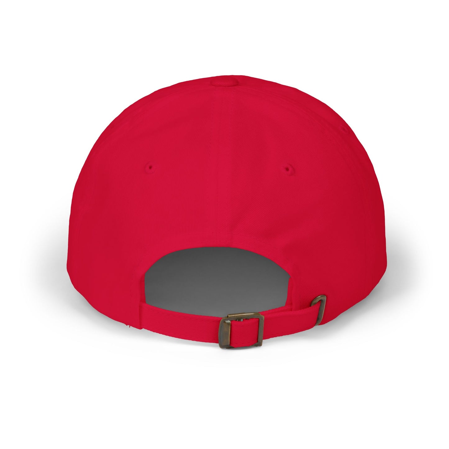 Red cap with a brown buckle on a white background