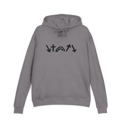 Gray hoodie with black symbols on a white background