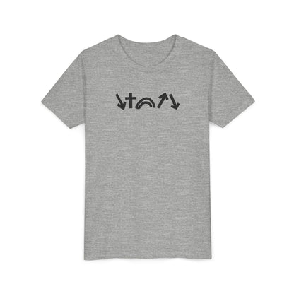 Gray t-shirt with black graphic design on a white background