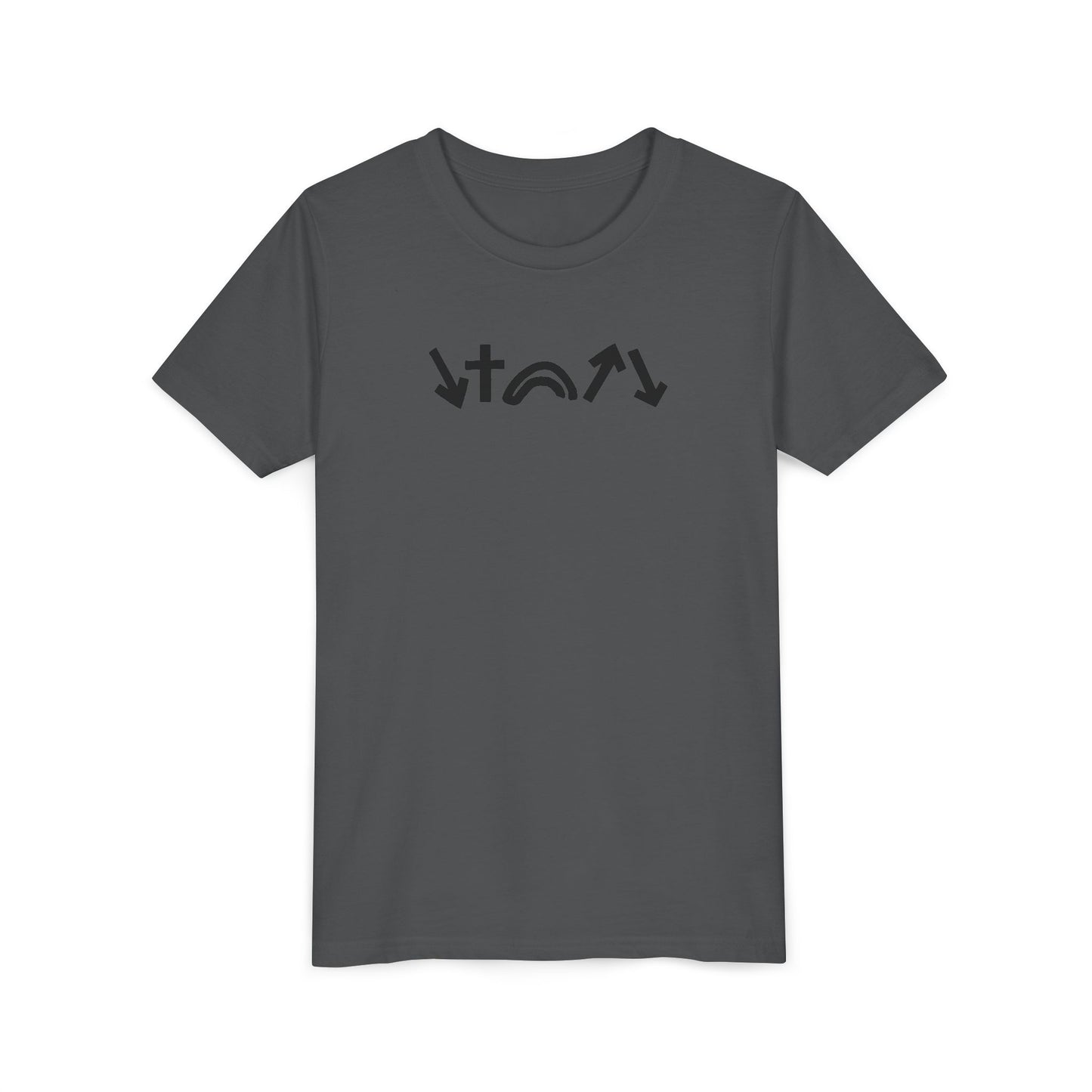 Gray t-shirt with black abstract design on a white background