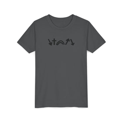 Gray t-shirt with black abstract design on a white background