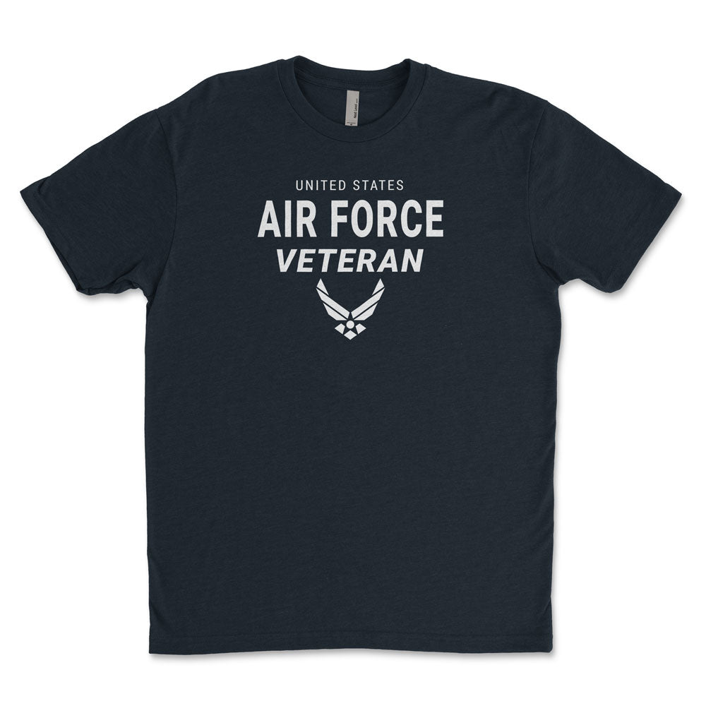Black T-shirt with 'U.S. Air Force Veteran' text and the Air Force logo on the front.