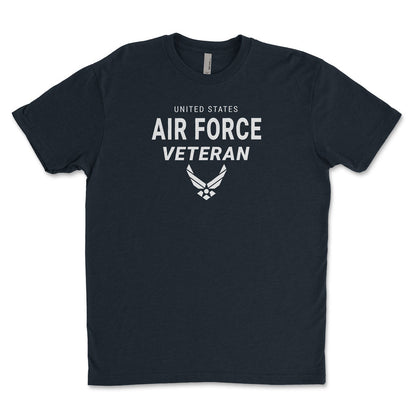 Black T-shirt with 'U.S. Air Force Veteran' text and the Air Force logo on the front.