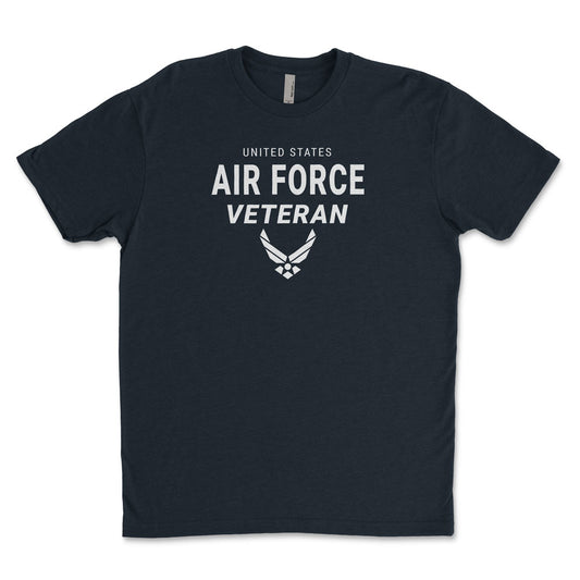 Black T-shirt with 'U.S. Air Force Veteran' text and the Air Force logo on the front.