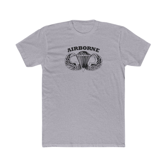 Heather gray T-shirt with black Airborne Wings logo centered on the front.