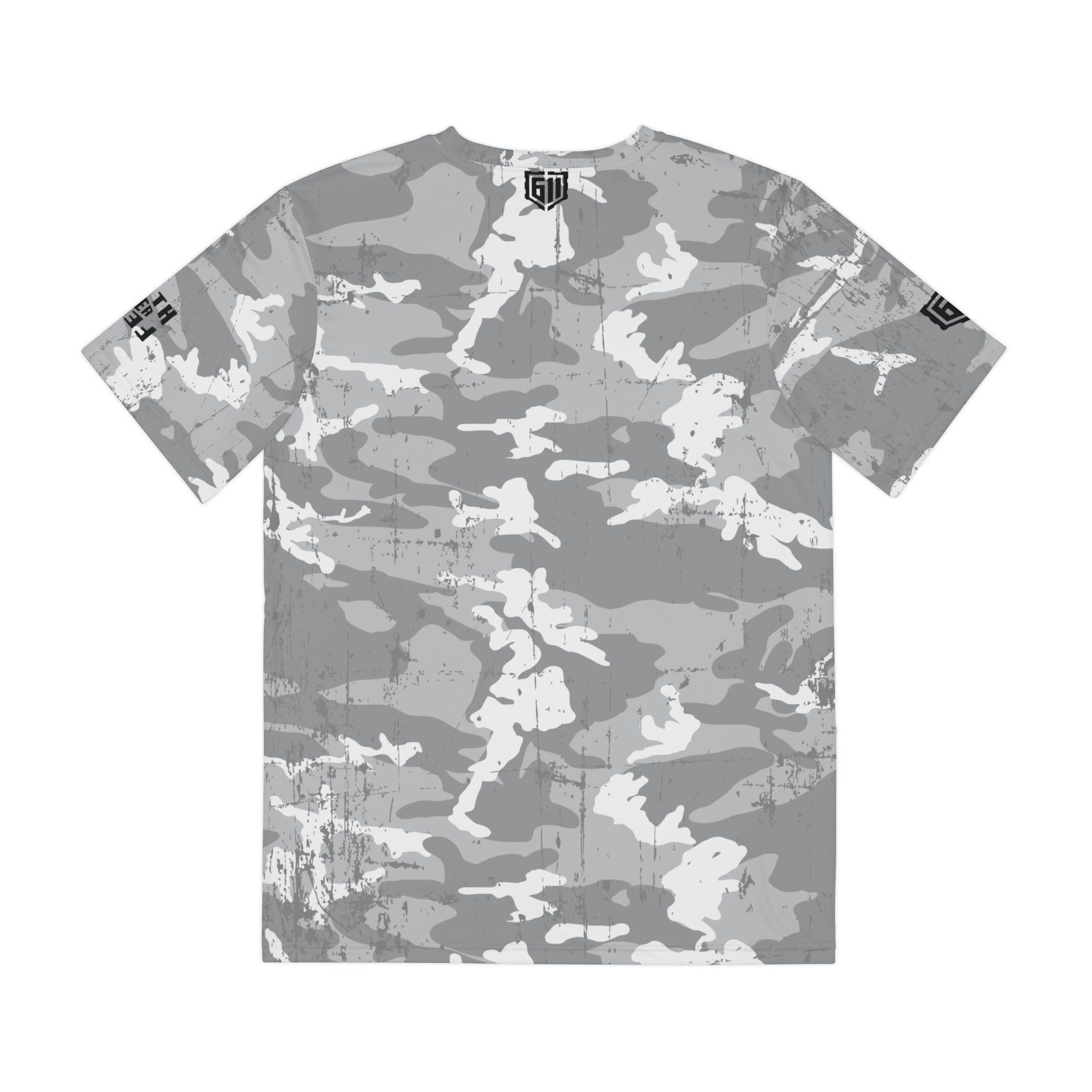 Gray camouflage t-shirt on a white background