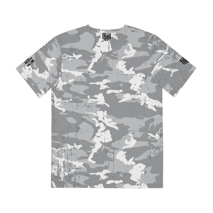 Gray camouflage t-shirt on a white background